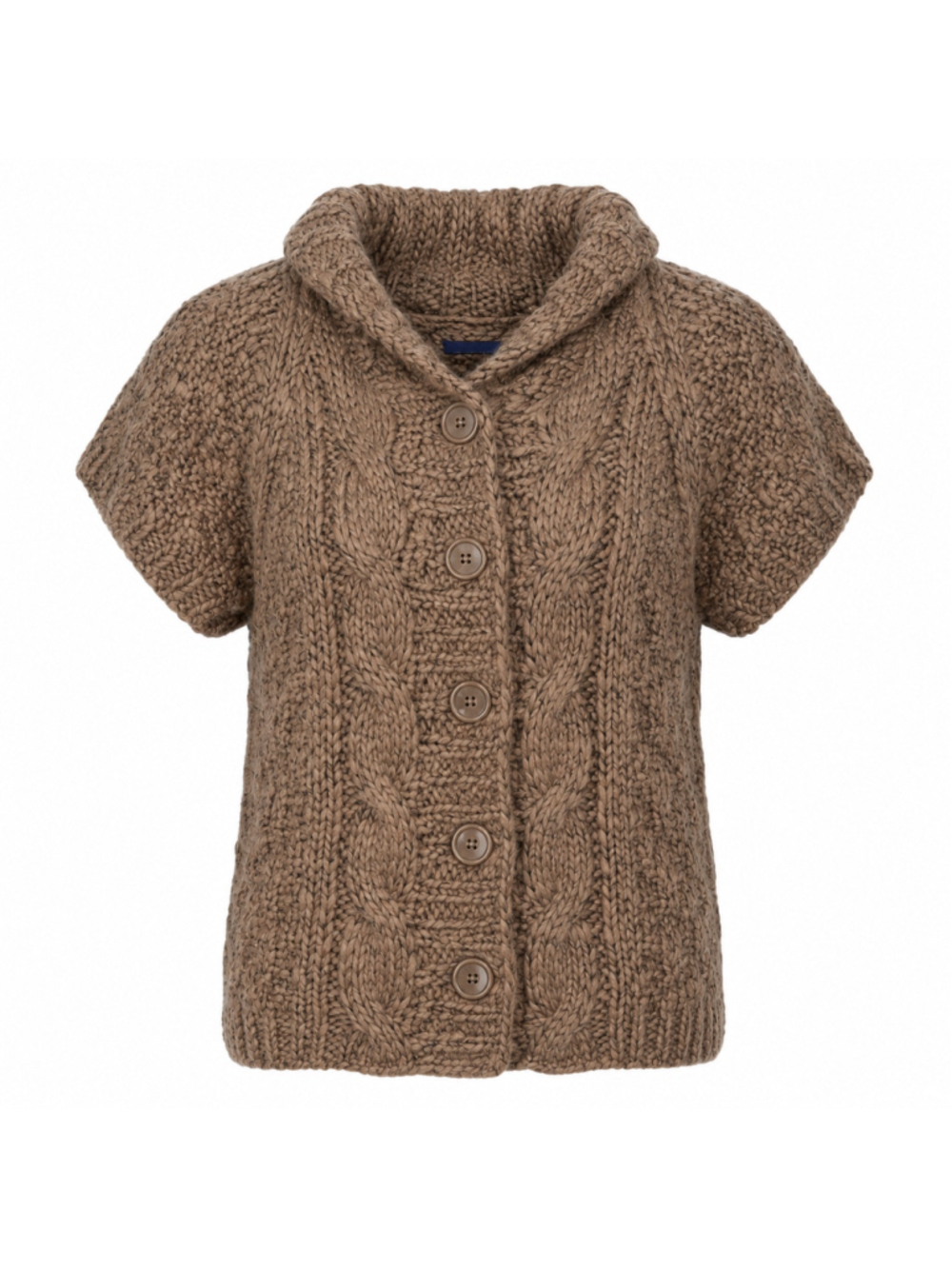 VTG VIVIENNE TAM Sweater Women's Tan Chunky Short Sleeve Cardigan Button Up L